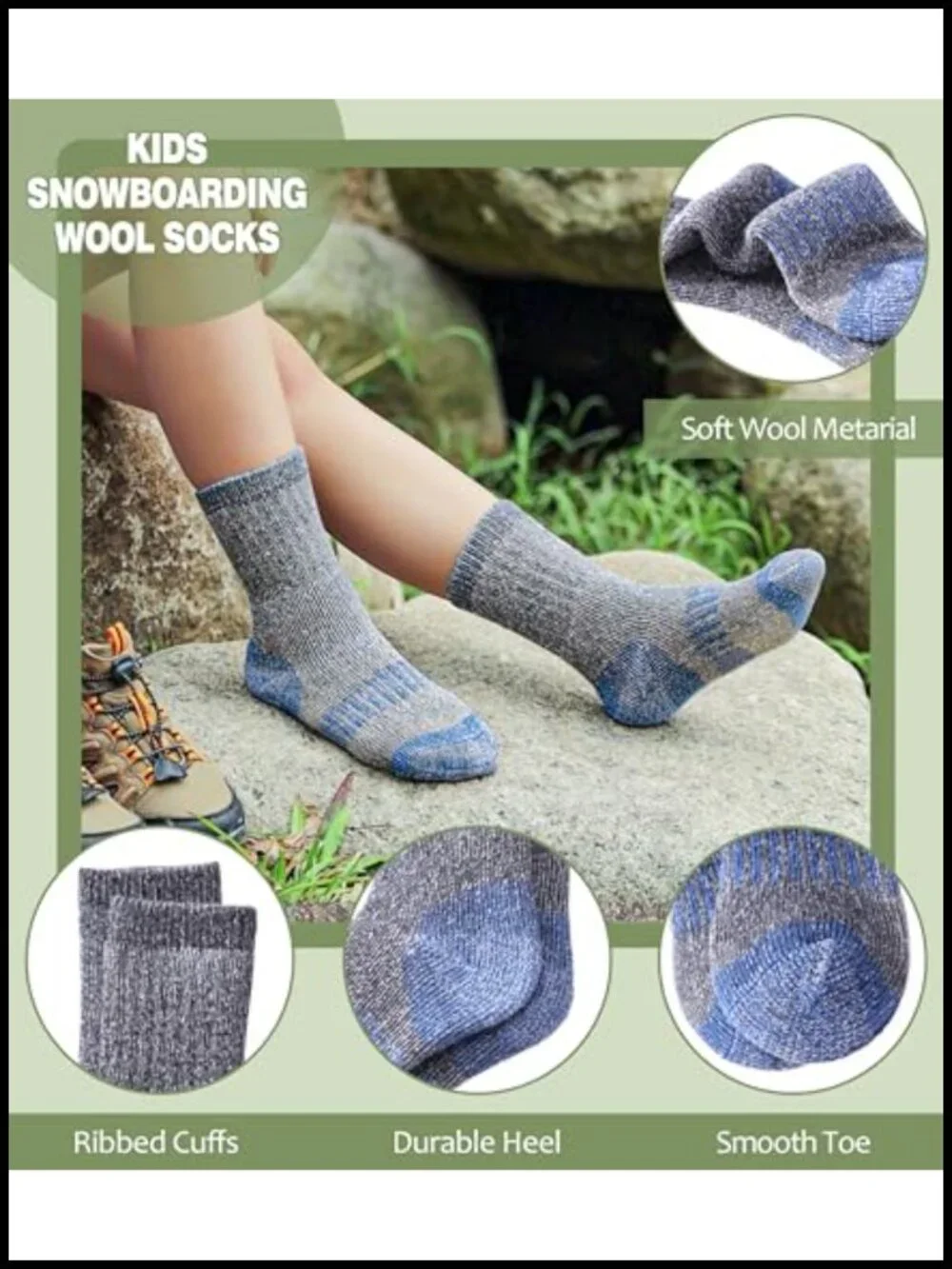 Kids Merino Wool Hiking Socks Boys Girls Winter Thermal Thick Cushion Boot Crew